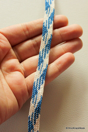 Blue And White Thread Lace Trim, Approx. 10 mm wide